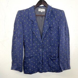 Vintage Giorgio Armani Women’s Blazer Blue Black Droplet Pattern Size 38 EU